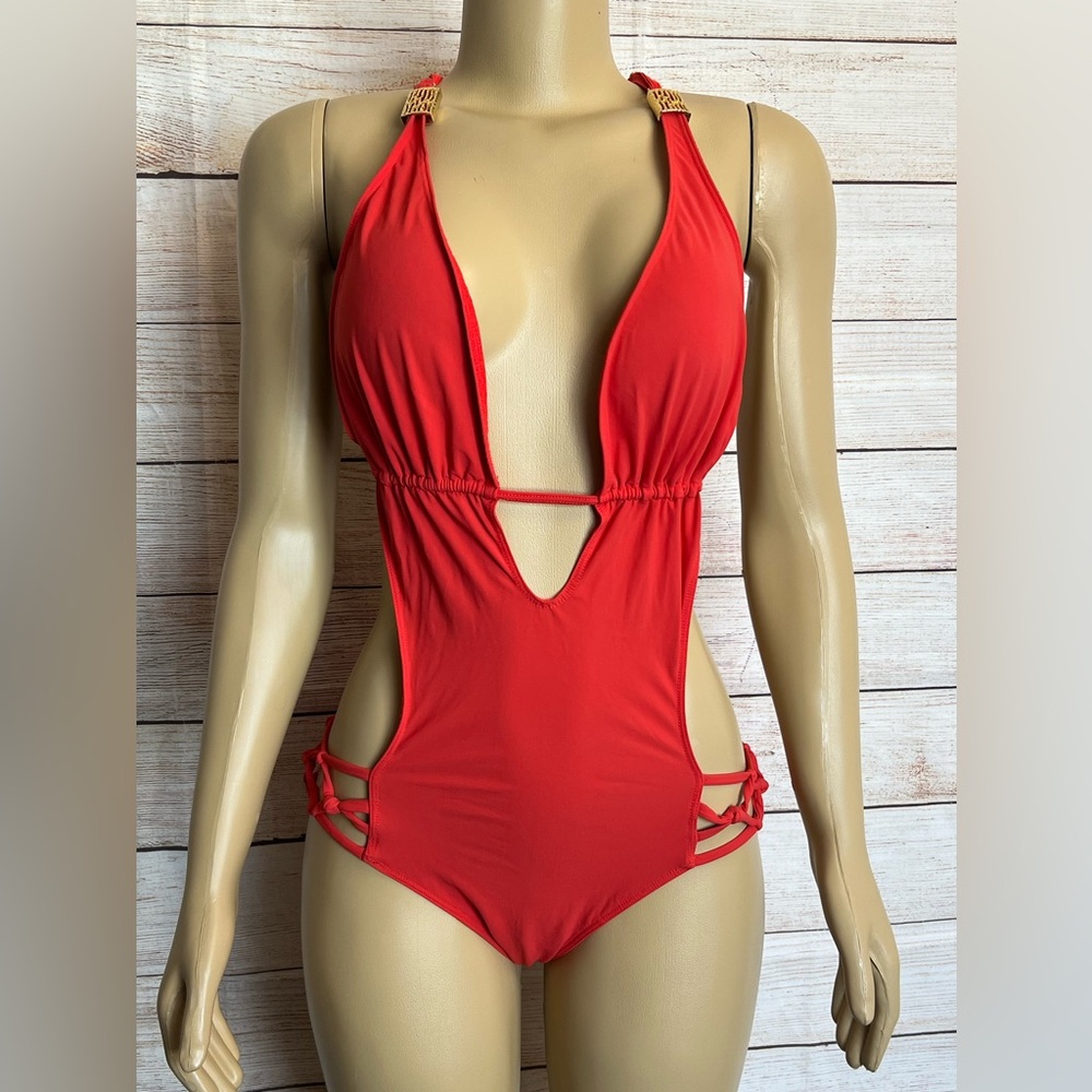 SAUVAGE CALIFORNIA Women Red  "Spider" One Piece Bathing Suit Size L